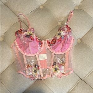 Pink Floral Embroidered Bustier